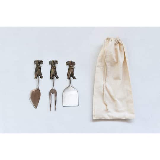 Hello Honey® Cast Aluminum Cheese Server Set with Mice Shaped Handles in Drawstring Bag